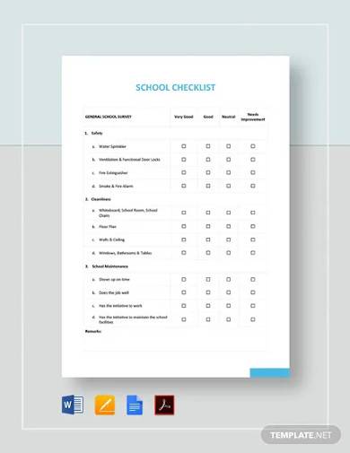 school checklist template