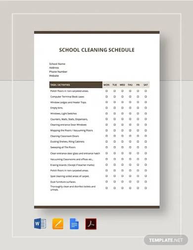 school cleaning schedule template