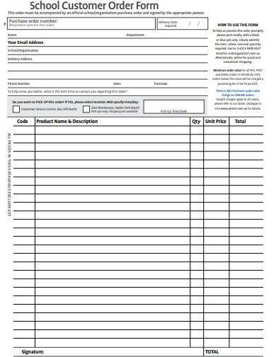 school customer order form