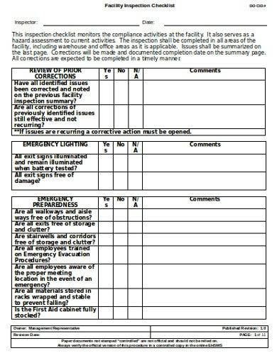 school facility inspection checklist