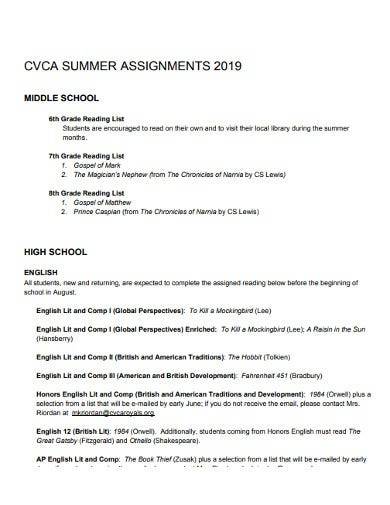 summer assignments holmdel