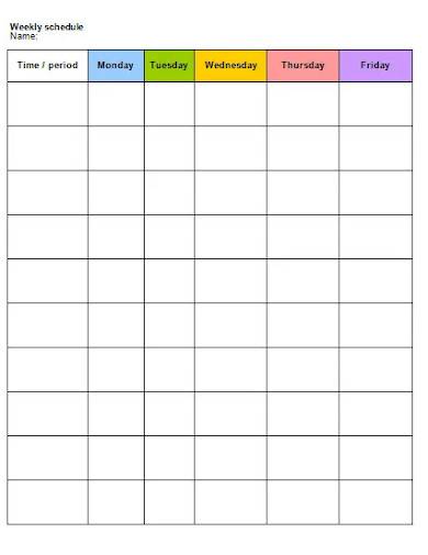 school weekly schedule template