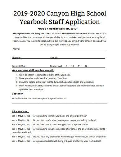 school yearbook staff application