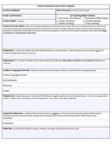 school of education lesson plan template