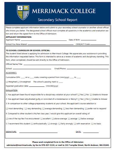 secondary school report format