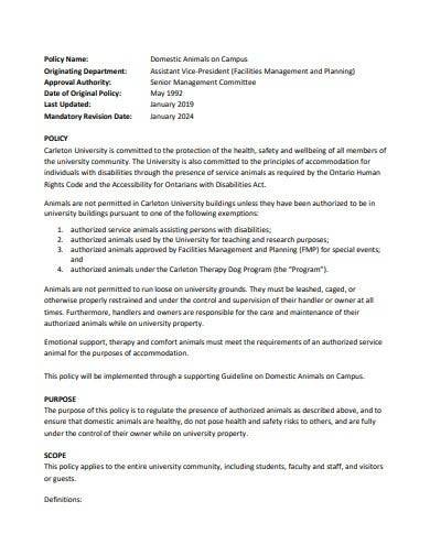 service animals on campus policy template