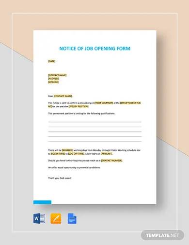 simple notice of job opening form template