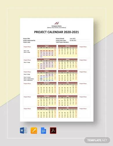 simple project calendar template