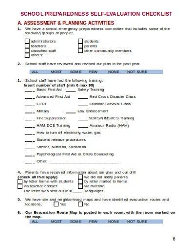 simple school self evaluation checklist