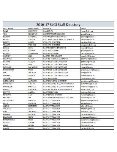 simple staff directory format