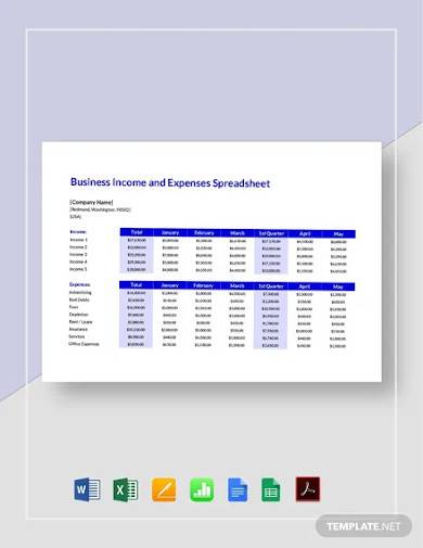 small business income and expenses spreadsheet