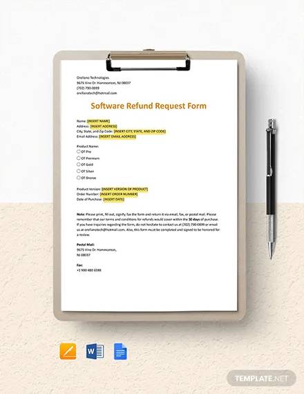 software refund request form template
