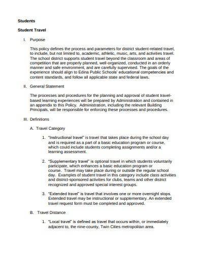 student travel policy template