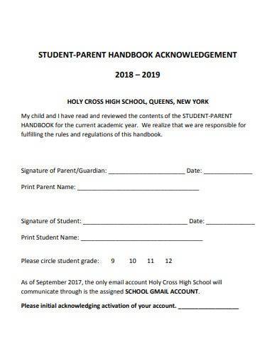 student and parent handbook acknowledgement