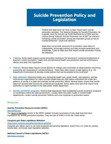 suicide prevention policy and legislation