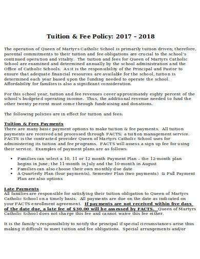 tuition and fee policy template