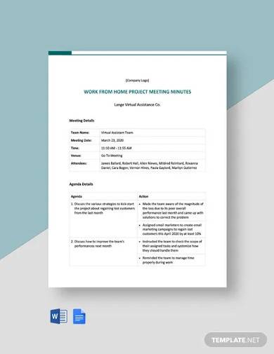 work from home project meeting minutes template