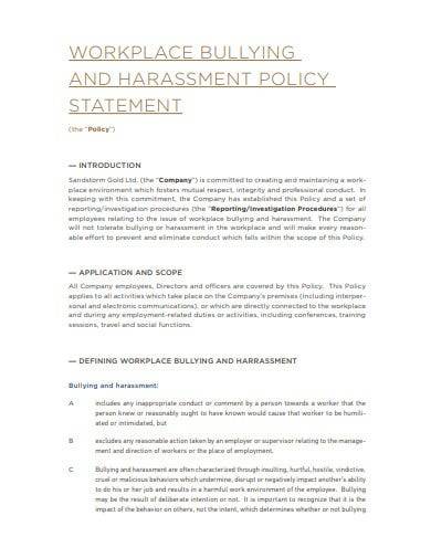 work place bullying and harassment policy