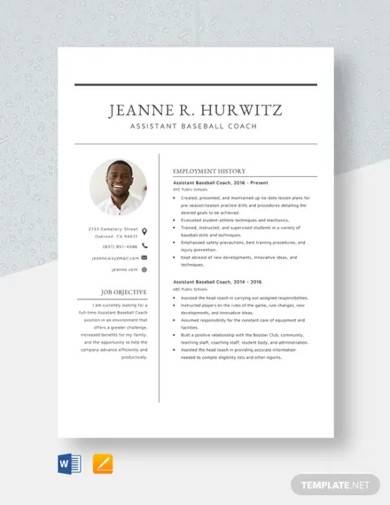 assistant baseball coach resume template