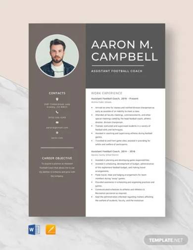 assistant football coach resume template