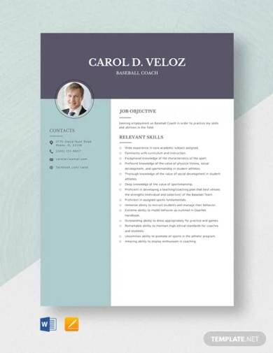 baseball coach resume template