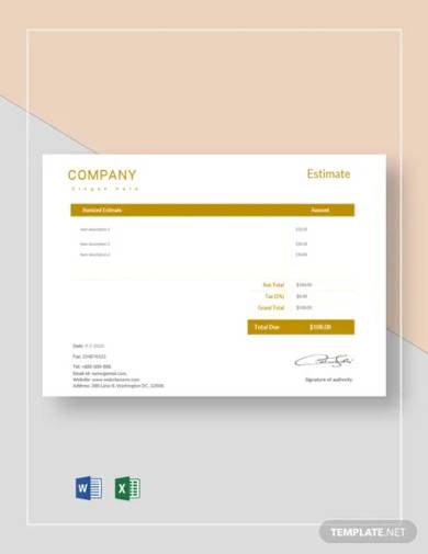 blank company estimate template