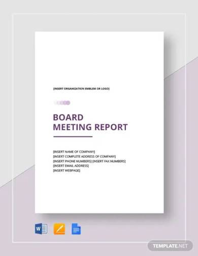 board meeting report template