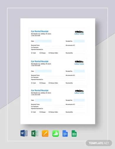 car rental receipt template