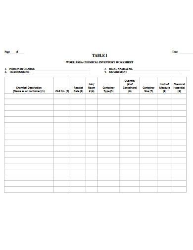 chemical inventory worksheet template