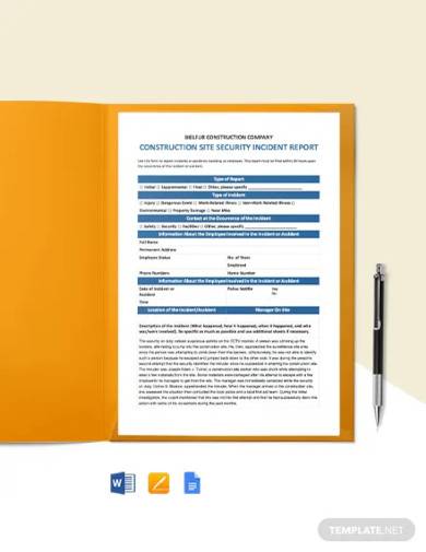 construction security incident report template