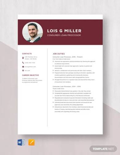 consumer loan processor resume template