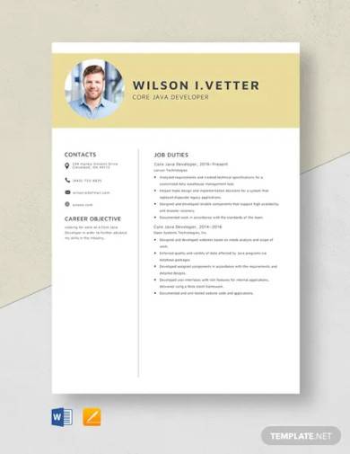 core java developer resume template