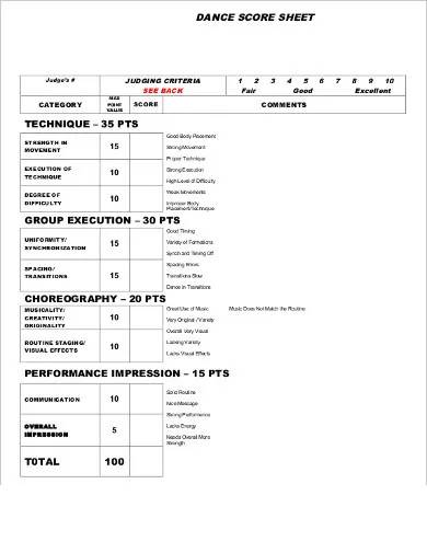 dance score sheet sample