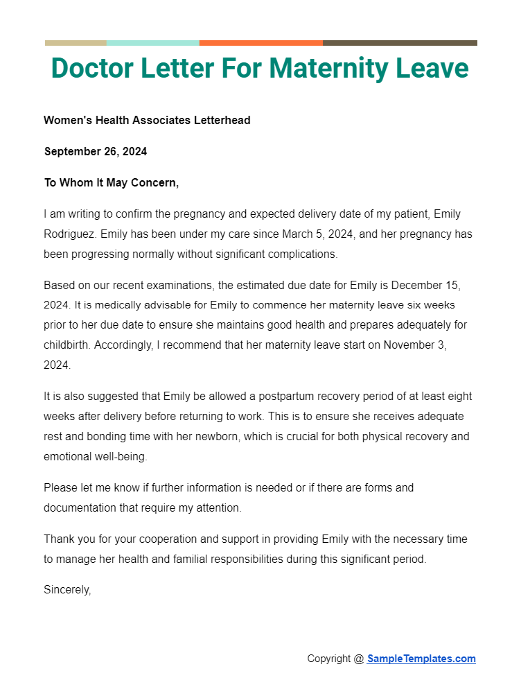 doctor letter for maternity leave