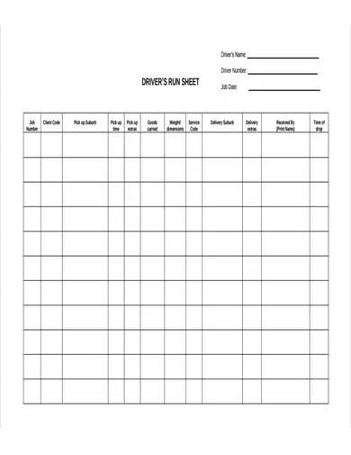 drivers run sheet template