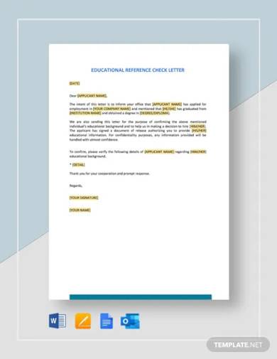 educational reference check letter template