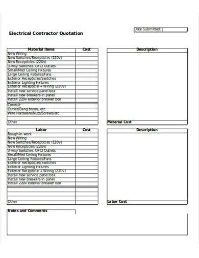electrical contractor quotation