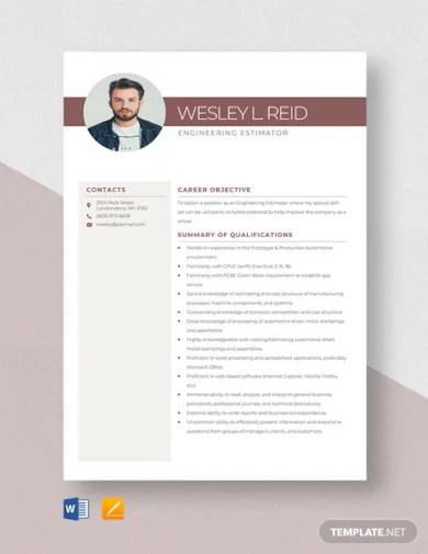 engineering estimator resume template