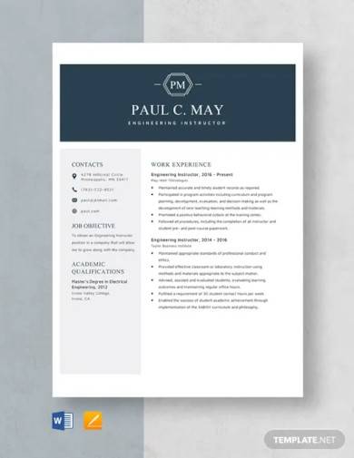 engineering instructor resume template