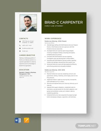 family law attorney resume template