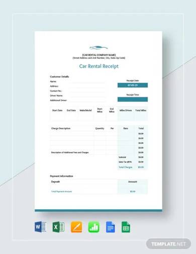 car rental invoice template microsoft word