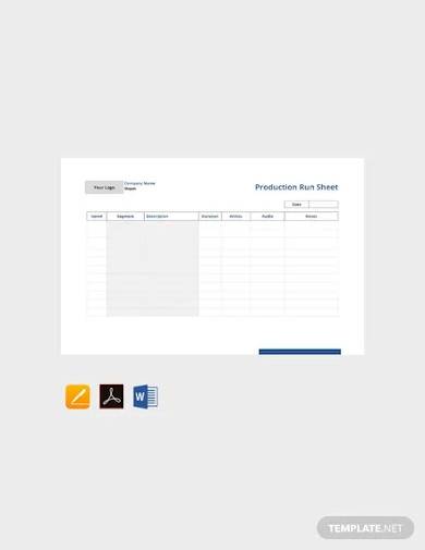 free production run sheet template