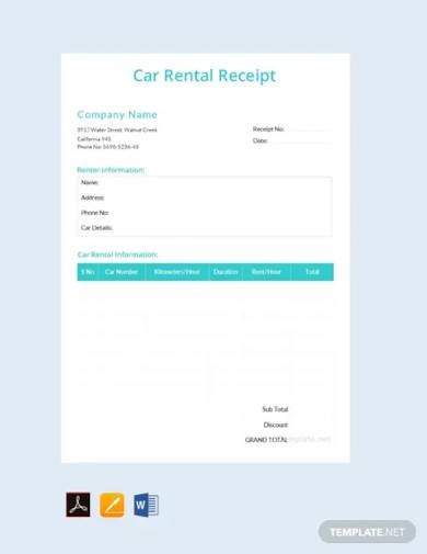 free simple car rental receipt template