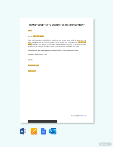free thank you letter to doctor for referring patient template