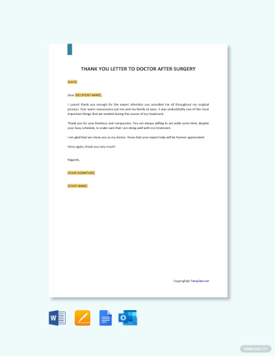 free thank you letter to doctor after surgery template
