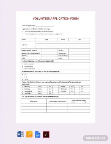 free volunteer application template