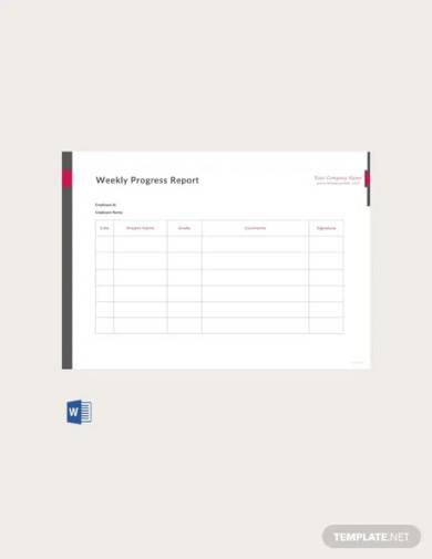 free weekly work progress report template