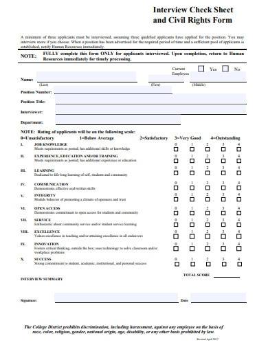 interview check sheet template