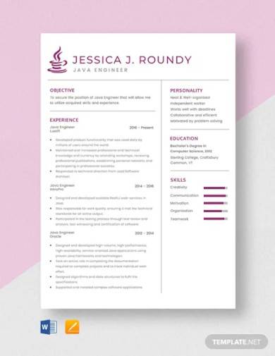 java engineer resume template