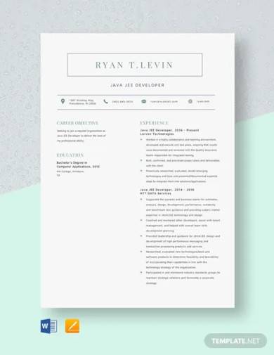 java jee developer resume template